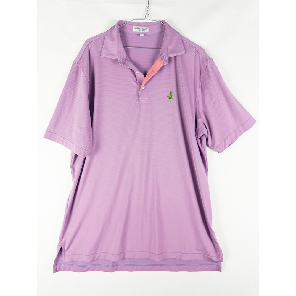 Peter Millar Summer Comfort Striped Golf Polo Mens L Purple Pink Country Club